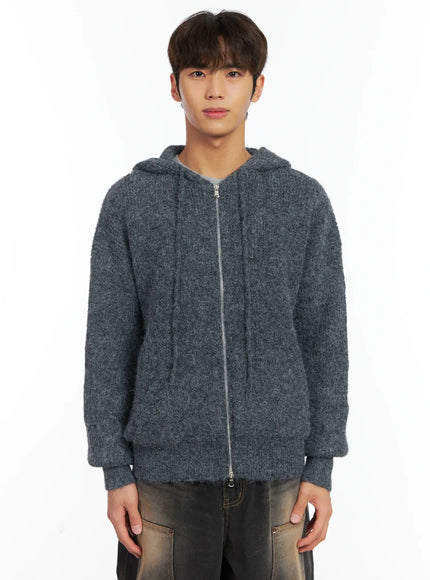mens-brushed-wool-knit-zip-up-hoodie-id511 / Gray