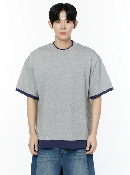 mens-layered-oversized-t-shirt-ia527 / Gray