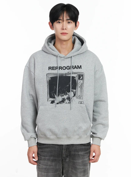 mens-retro-tv-graphic-hoodie-ij521 / Gray