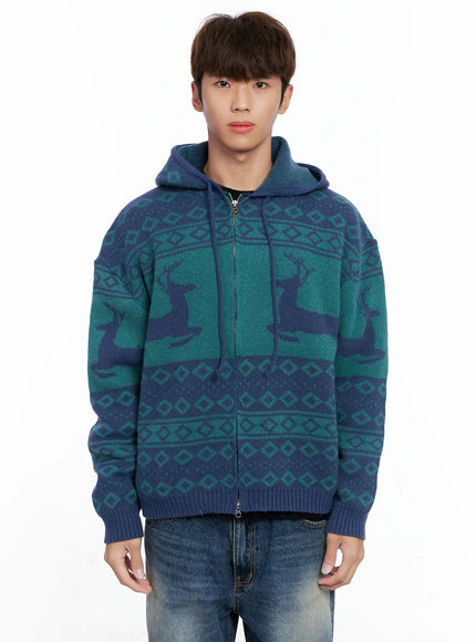 mens-frost-hooded-knit-zip-up-io502 / Green