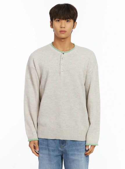 mens-contrast-henley-knit-ij514 / Light beige