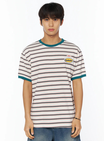 mens-retro-striped-t-shirt-iu503 / Light beige
