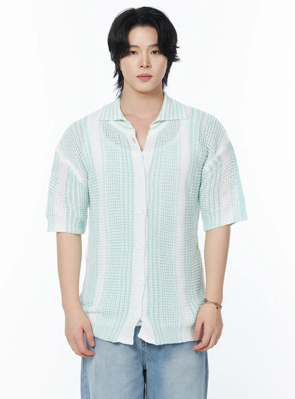 mens-striped-short-sleeve-knit-cardigan-iy525