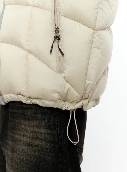 Men's Color Block Puffer Jacket (Light Beige) IO531
