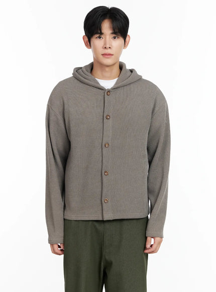 mens-ribbed-knit-hooded-cardigan-im518 / Beige