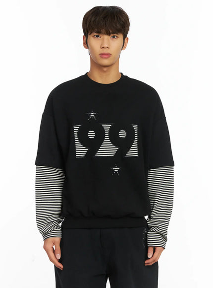 mens-99-layered-stripe-sweatshirt-ij514 / Black