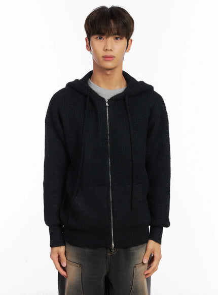 mens-brushed-wool-knit-zip-up-hoodie-id511 / Black