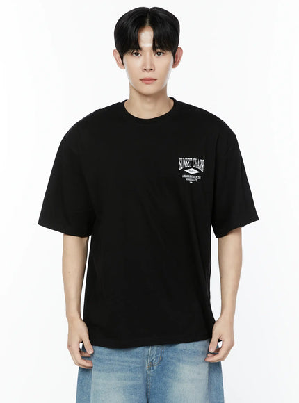 mens-casual-back-print-t-shirt-ia527 / Black