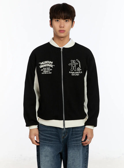mens-contrast-zip-up-cardigan-im530 / Black