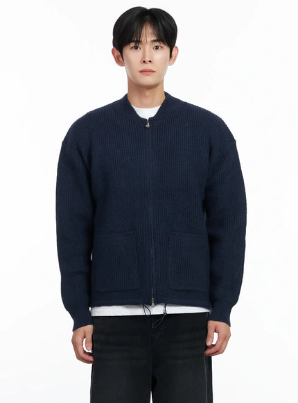 mens-casual-zip-up-cardigan-ij521 / Dark blue