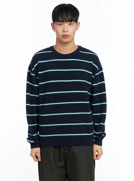 mens-striped-knit-sweater-in518 / Dark blue