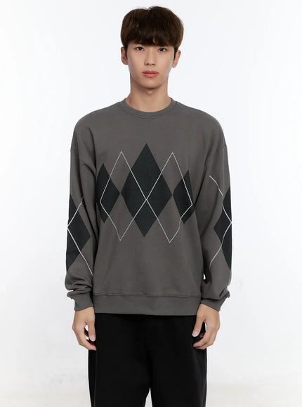 mens-argyle-pattern-sweatshirt-is530 / Dark gray