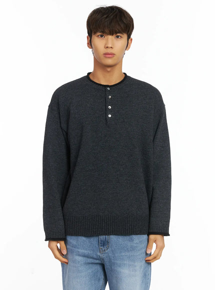 mens-contrast-henley-knit-ij514 / Dark gray