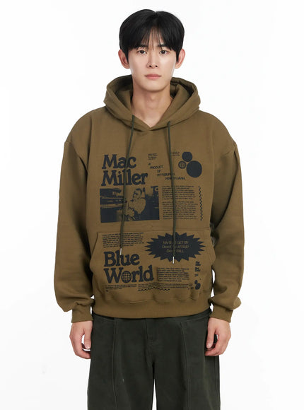 mens-graphic-print-fleece-hoodie-ij521 / Dark green