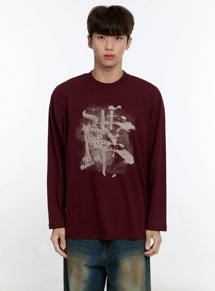 mens-retro-print-long-sleeve-tee-is530 / Dark red