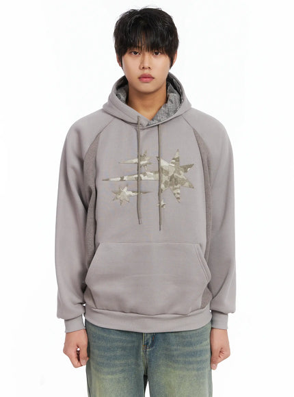 mens-simple-camo-detail-fleece-hoodie-ij512 / Gray