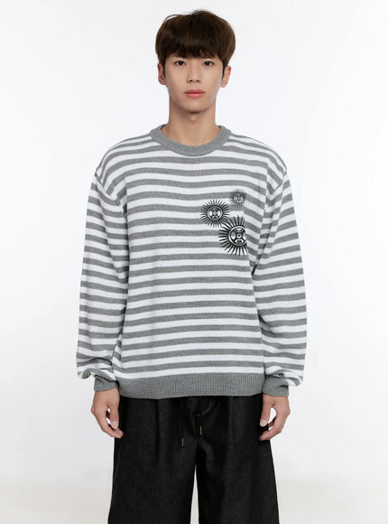 Men's Sunburst Striped Knit Sweater IS529