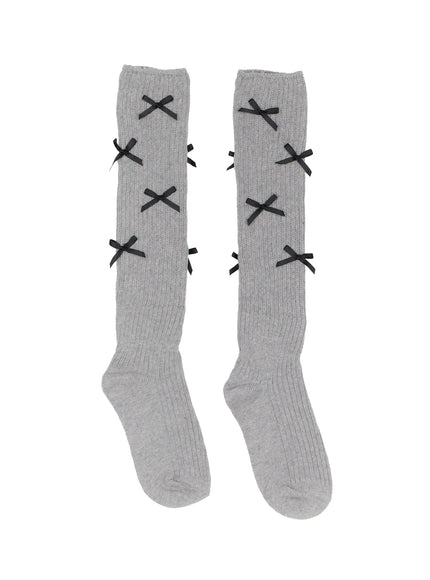 ribbon-knee-high-socks-io517 / Gray