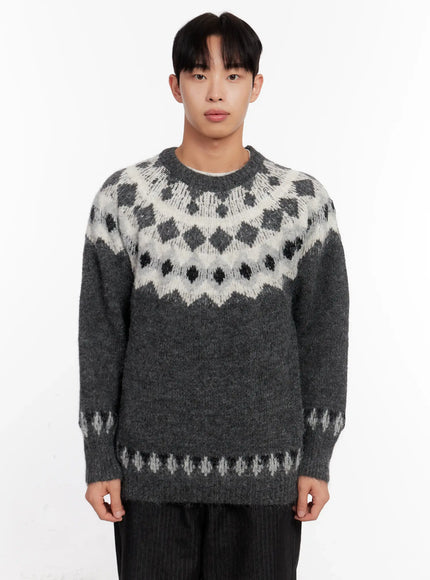 mens-nordic-patterned-sweater-io523 / Gray