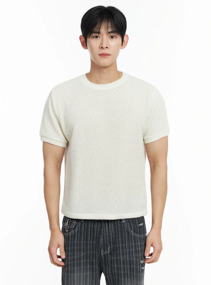 mens-basic-waffle-knit-tee-if516 / Light beige