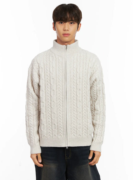 mens-cable-knit-zip-up-cardigan-id511 / Light beige