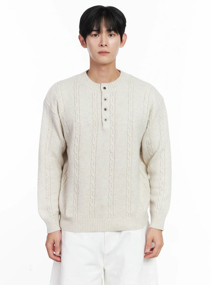 mens-henley-neck-knit-sweater-ij521 / Light beige