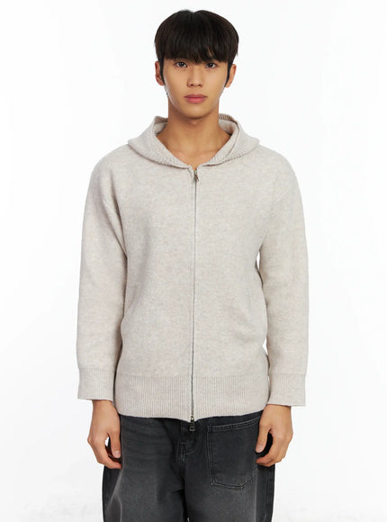 mens-knit-zip-up-hoodie-if506 / Light beige