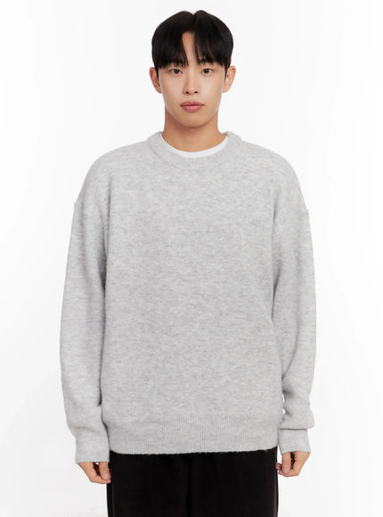 mens-round-neck-sweater-io528 / Light gray