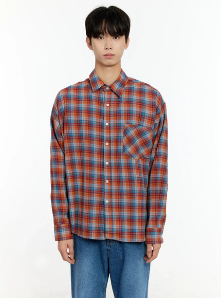 mens-checkered-elbow-patch-shirt-in503 / Red