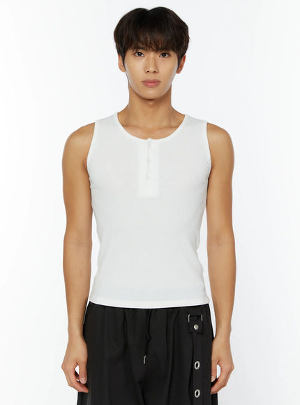 mens-ribbed-henley-tank-iy508 / White