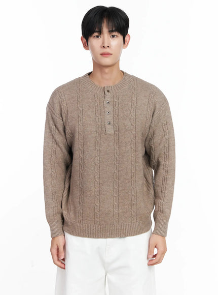mens-henley-neck-knit-sweater-ij521 / Beige