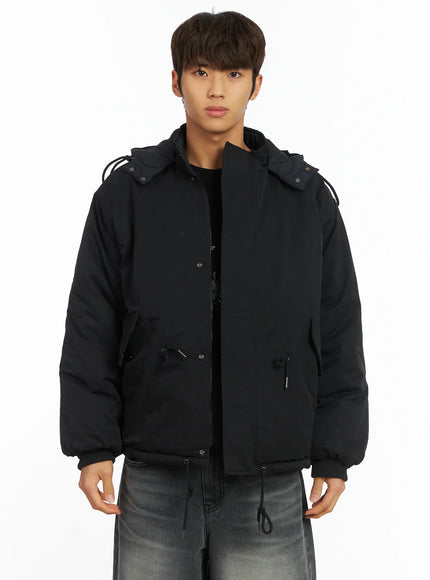 mens-reversible-hooded-puffer-jacket-ij514 / Black