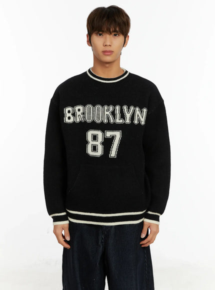 mens-brooklyn-lettering-knit-sweater-id524 / Black