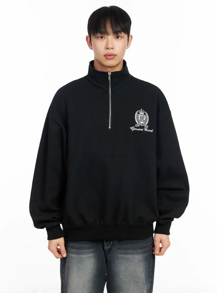 mens-embroidered-half-zip-sweatshirt-im511 / Black