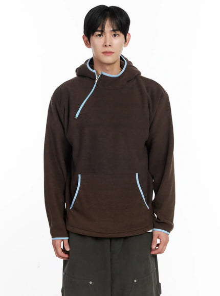 mens-unique-zipper-fleece-hoodie-ij521 / Brown