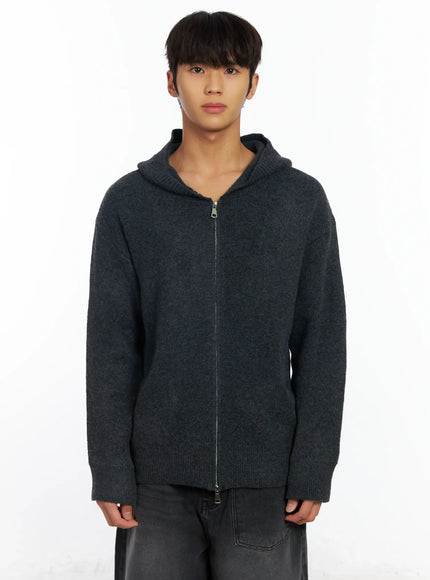 mens-knit-zip-up-hoodie-if506 / Dark gray