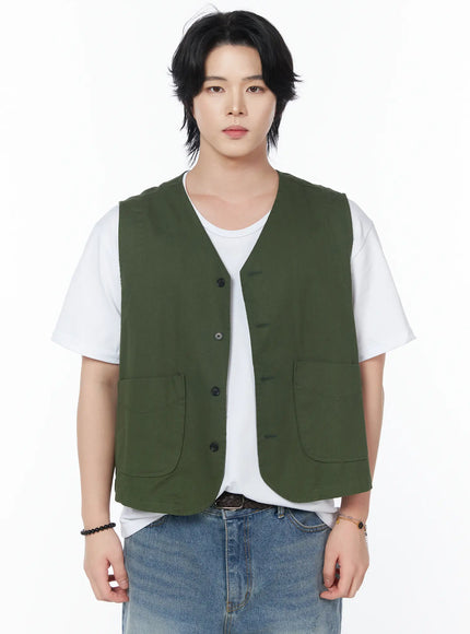 mens-casual-cotton-vest-iy525 / Dark green