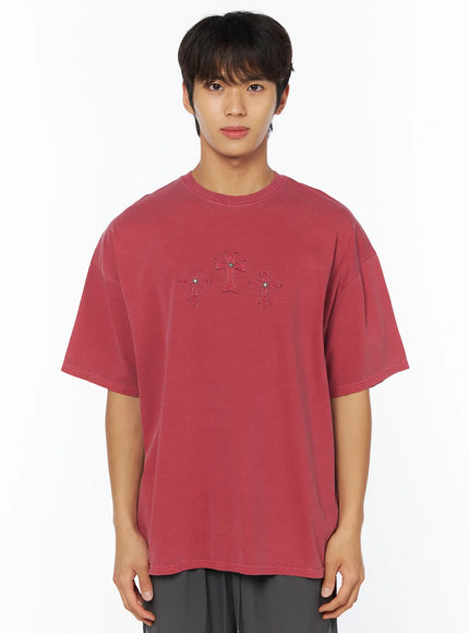 mens-monochrome-embroidered-t-shirt-iy529 / Dark pink