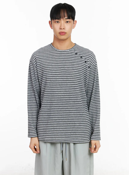 mens-button-accent-stripe-long-sleeve-tee-ia502 / Gray