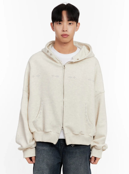 mens-point-stud-zip-up-hoodie-io528 / Light beige
