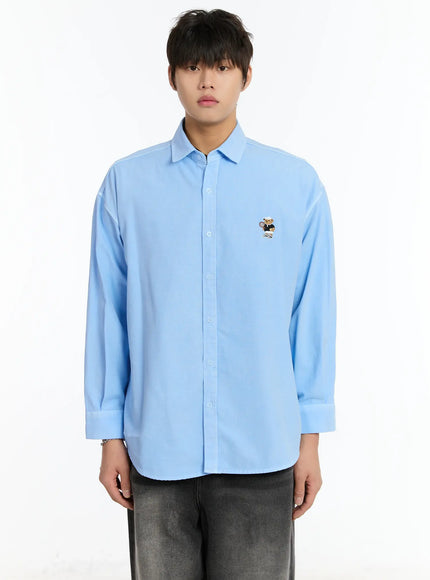 mens-graphic-embroidered-casual-shirt-im502 / Light blue