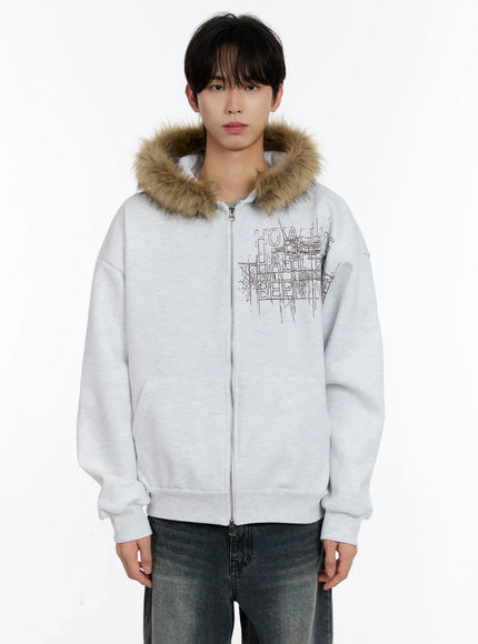 mens-faux-fur-trimmed-hoodie-id502 / Light gray