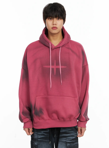 mens-spray-graphic-fleece-lined-hoodie-ij512 / Pink