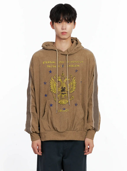 mens-embroidered-corduroy-hoodie-is519 / Beige