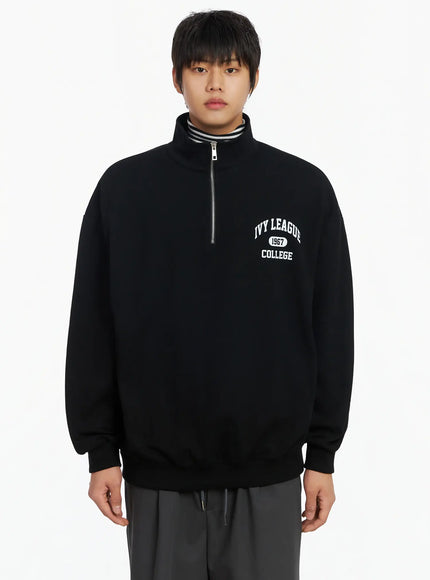 mens-collegiate-graphic-quarter-zip-sweatshirt-ij527 / Black