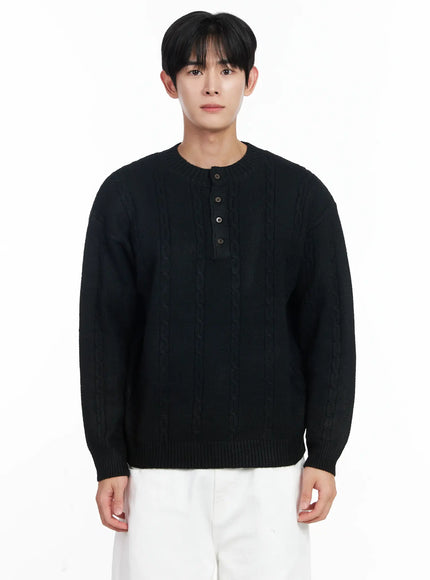 mens-henley-neck-knit-sweater-ij521 / Black
