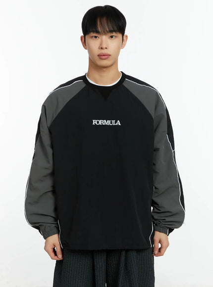 mens-racing-nylon-colorblock-drawstring-sweatshirt-if511 / Black