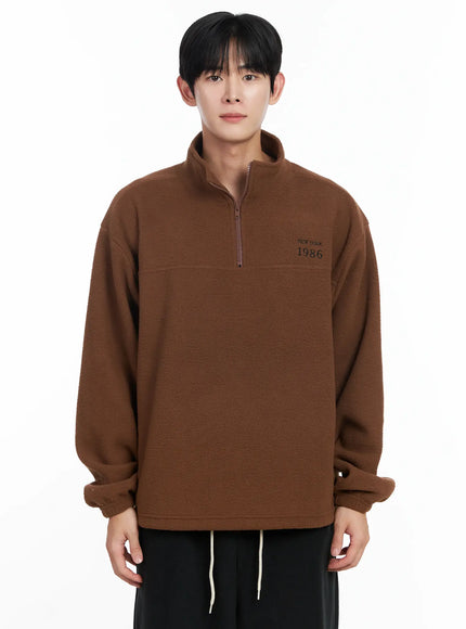 mens-warm-fleece-quarter-zip-sweatshirt-ij521 / Brown