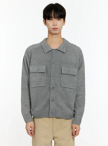 mens-button-up-knit-cardigan-in503 / Gray
