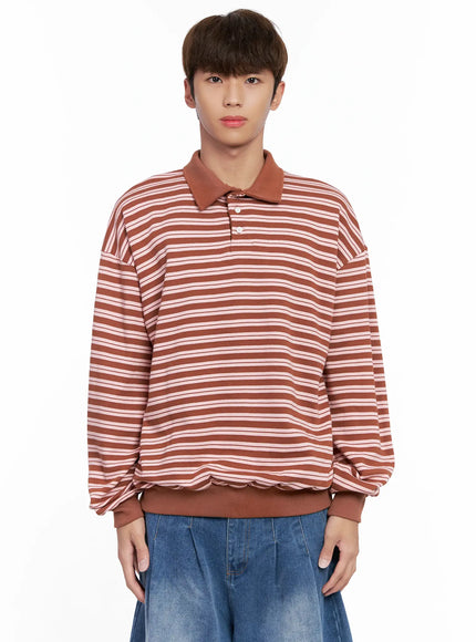 mens-striped-collared-sweatshirt-io502 / Pink